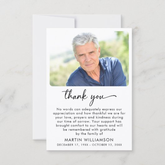 Modern Funeral Photo Script Thank You サンキューカード (正面)