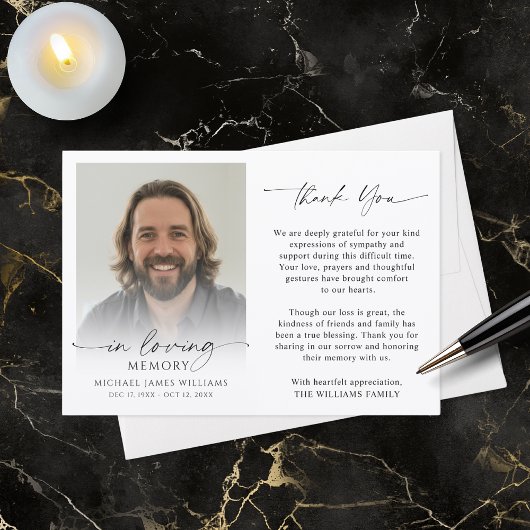 Modern Funeral Photo Thank You In Loving Memory サンキューカード