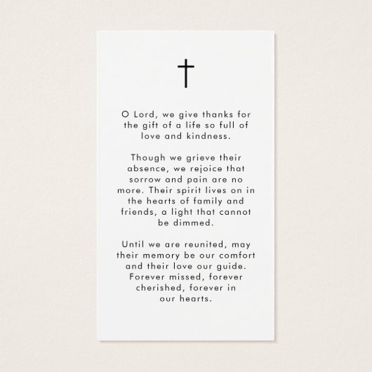 Modern Funeral Sympathy Photo Cross Prayer Card (裏面)