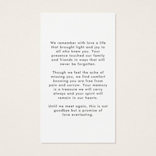 Modern Funeral Sympathy Photo Prayer Card (裏面)