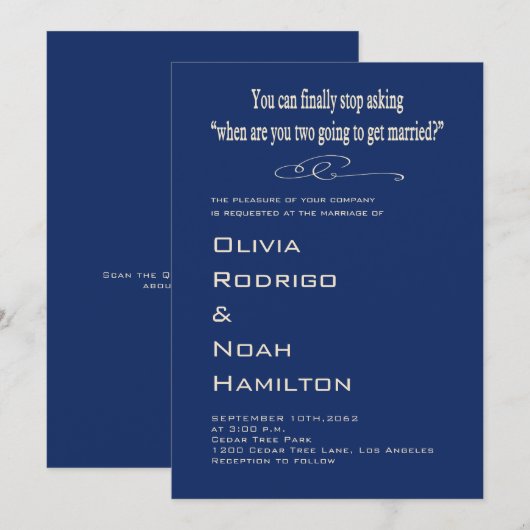 Modern Funny Black White Wedding Invitation 招待状 (正面/裏面)