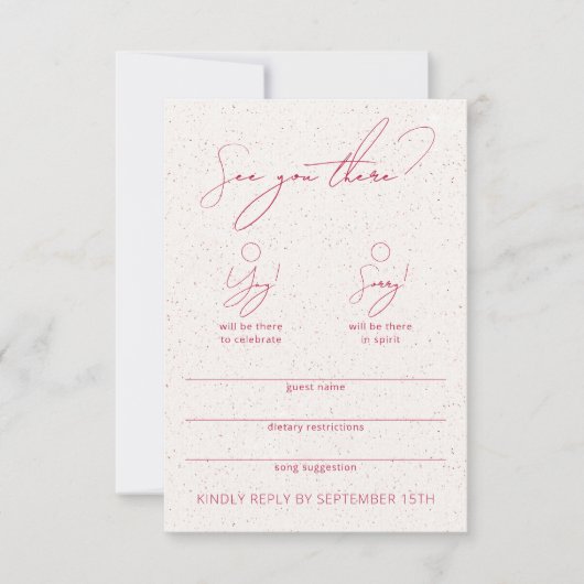 Modern Funny Calligraphy White & Magenta RSVP Card (正面)