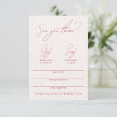 Modern Funny Calligraphy White & Magenta RSVP Card (スタンド正面)