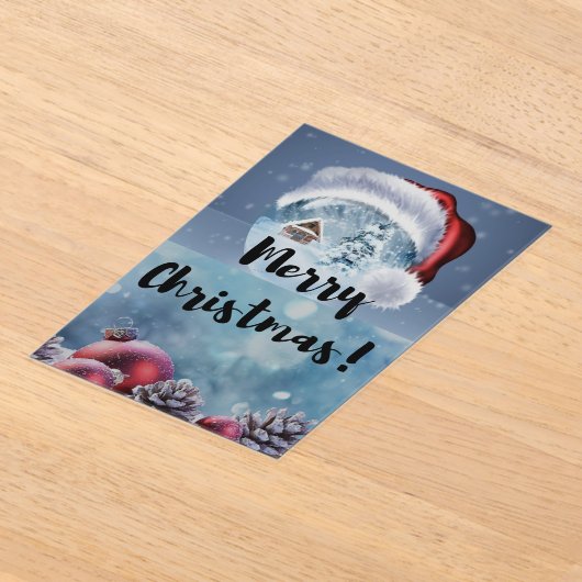 Modern funny cute Christmas reindeer      アクリル招待状 (レイダウン)