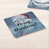 Modern funny cute Christmas reindeer      スクエアペーパーコースター (アングル)