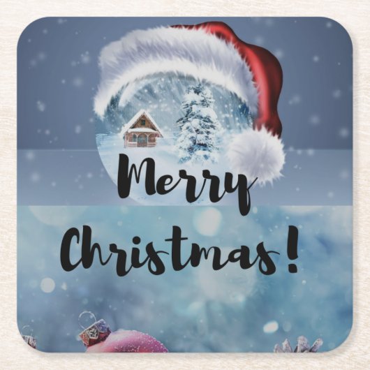 Modern funny cute Christmas reindeer      スクエアペーパーコースター (正面)