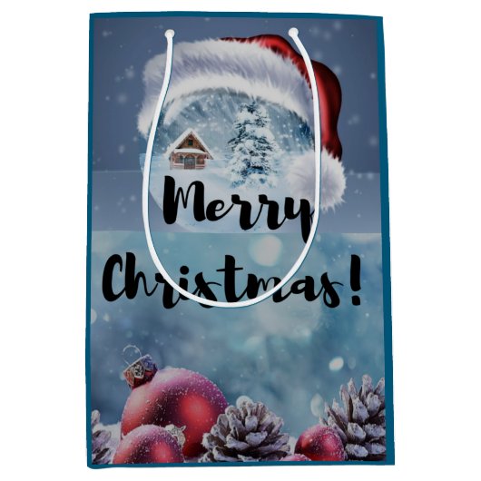 Modern funny cute Christmas reindeer      ミディアムペーパーバッグ (正面)