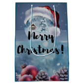 Modern funny cute Christmas reindeer      ミディアムペーパーバッグ (裏面)