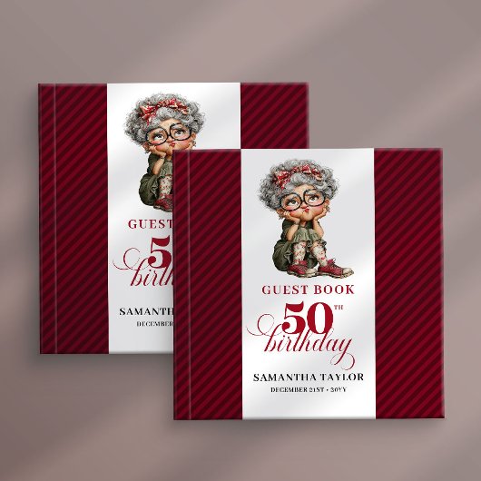 Modern Funny Lady 50th Birthday Humor Cartoon Book ゲストブック