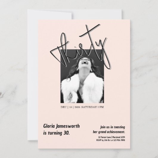 Modern Funny Light Pink Photo 30th Birthday  招待状 (正面)