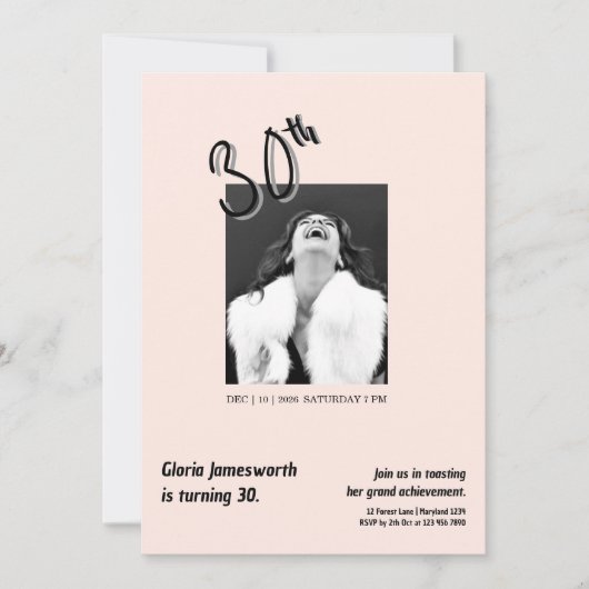 Modern Funny Light Pink Photo 30th Brithday 招待状 (正面)