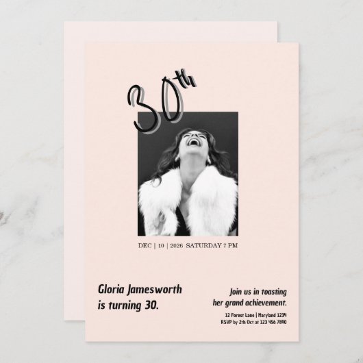 Modern Funny Light Pink Photo 30th Brithday 招待状 (正面/裏面)