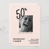 Modern Funny Light Pink Photo 50th Birthday 招待状 (正面/裏面)