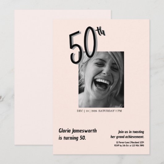Modern Funny Light Pink Photo 50th Birthday  招待状 (正面/裏面)