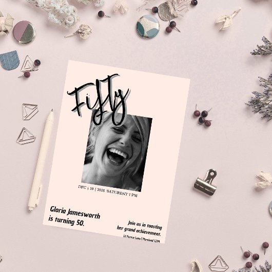 Modern Funny Light Pink Photo 50th Birthday 招待状