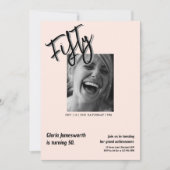 Modern Funny Light Pink Photo 50th Birthday 招待状 (正面)