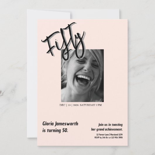 Modern Funny Light Pink Photo 50th Birthday  招待状 (正面)