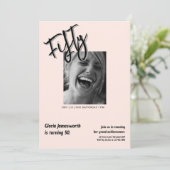 Modern Funny Light Pink Photo 50th Birthday 招待状 (スタンド正面)