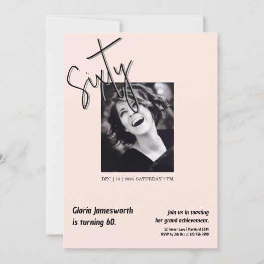 Modern Funny Light Pink Photo 60th Birthday 招待状 (正面)