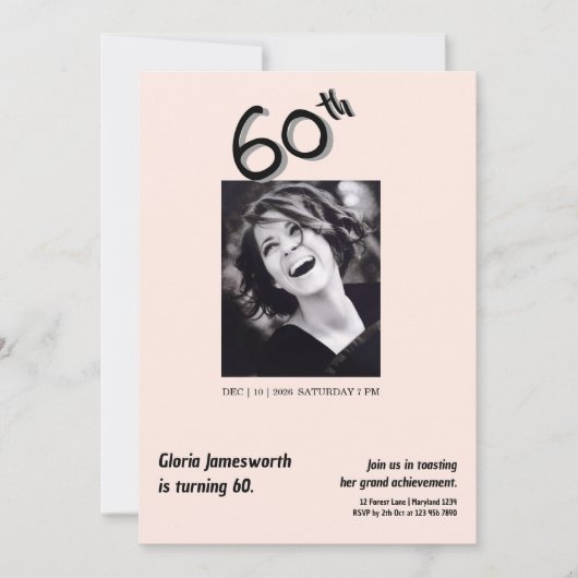 Modern Funny Light Pink Photo 60th Birthday  招待状 (正面)