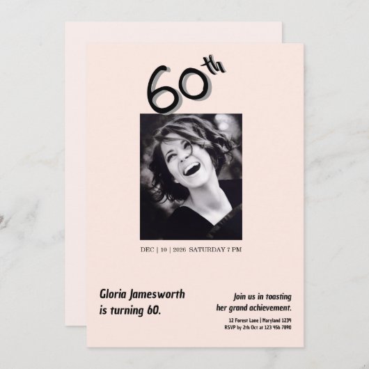 Modern Funny Light Pink Photo 60th Birthday  招待状 (正面/裏面)