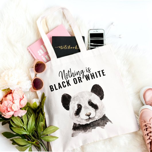 Modern Funny Panda Black And White With Quote トートバッグ