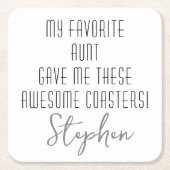 Modern Funny Personalized to Nephew from Aunt スクエアペーパーコースター (正面)