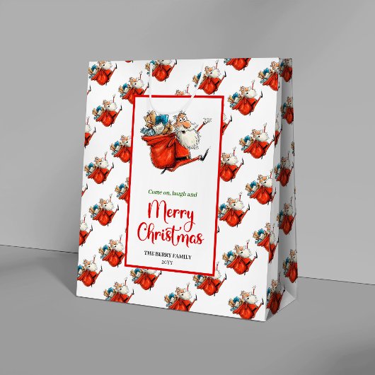 Modern funny Santa Claus gift bag for holiday chic ミディアムペーパーバッグ