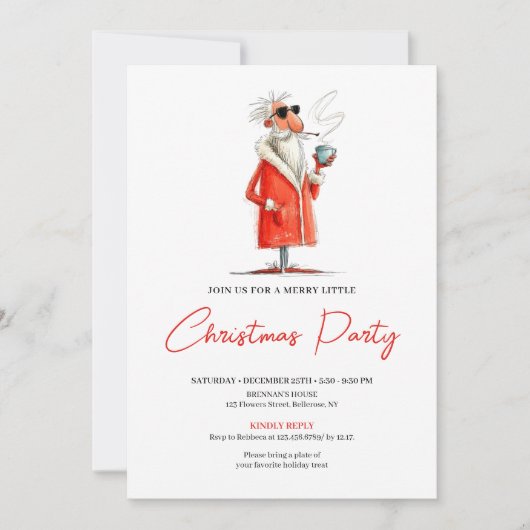 Modern Funny Santa Holiday Dinner Party Invite 招待状 (正面)