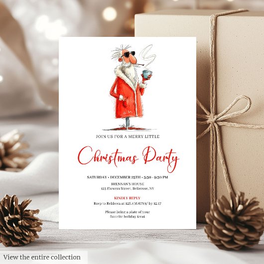 Modern Funny Santa Holiday Dinner Party Invite 招待状