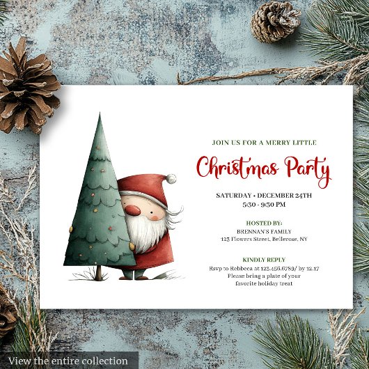 Modern Funny Santa Red Green Christmas Invitation 招待状