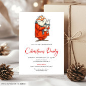 Modern Funny Santa Red Green Holiday Invitation 招待状