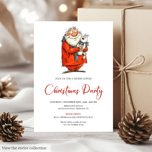Modern Funny Santa Red Green Holiday Invitation 招待状