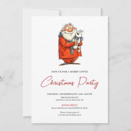Modern Funny Santa Red Green Holiday Invitation 招待状 (正面)