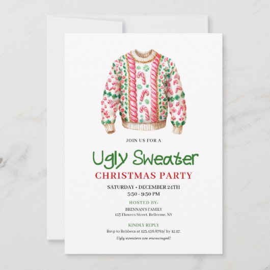 Modern funny ugly sweater party invitation 招待状 (正面)