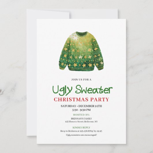 Modern Funny Ugly Sweater Xmas Party Card 招待状 (正面)