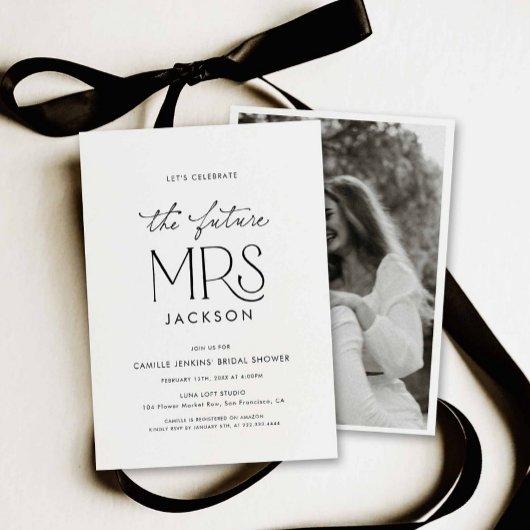Modern Future Mrs Bridal Shower Photo Invitation 招待状