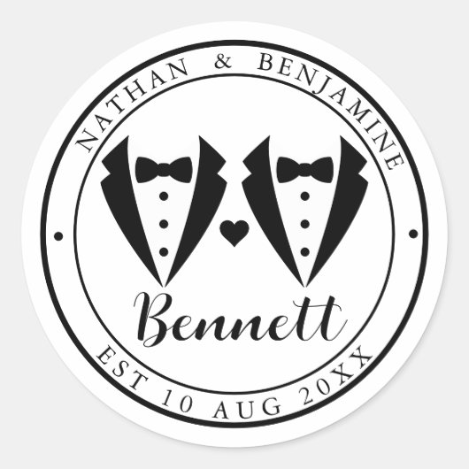 Modern Gay Marriage Wedding ラウンドシール (正面)