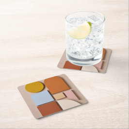 Modern Geometric Abstract Coaster Warm Tones スクエアペーパーコースター