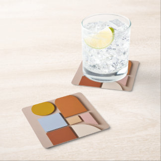 Modern Geometric Abstract Coaster Warm Tones スクエアペーパーコースター