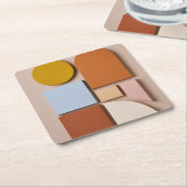 Modern Geometric Abstract Coaster Warm Tones スクエアペーパーコースター (アングル)