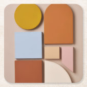 Modern Geometric Abstract Coaster Warm Tones スクエアペーパーコースター (正面)