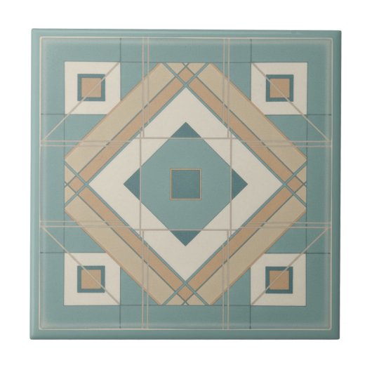 Modern Geometric Abstract Pat#15 Teal ID1192 タイル (正面)