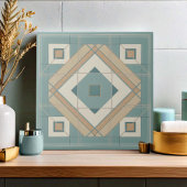 Modern Geometric Abstract Pat#15 Teal ID1192 タイル