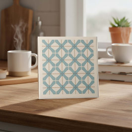 Modern Geometric Abstract Pat#16 Teal ID1192 タイル