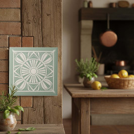 Modern Geometric Abstract Pat#21 Green ID1192 タイル