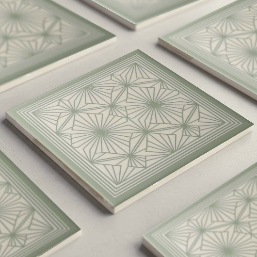 Modern Geometric Abstract Pat#22 Green ID1192 タイル