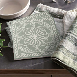 Modern Geometric Abstract Pat#23 Green ID1192 タイル