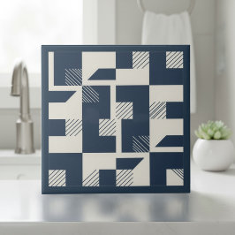 Modern Geometric Abstract Pat#3 Navy ID1192 タイル