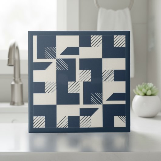 Modern Geometric Abstract Pat#3 Navy ID1192 タイル